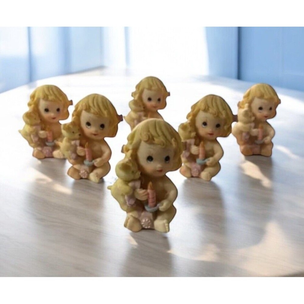 Lot of 6 - Vintage Sitting Baby Girl Figurine w/Teddy Bear & Candle Party Decor